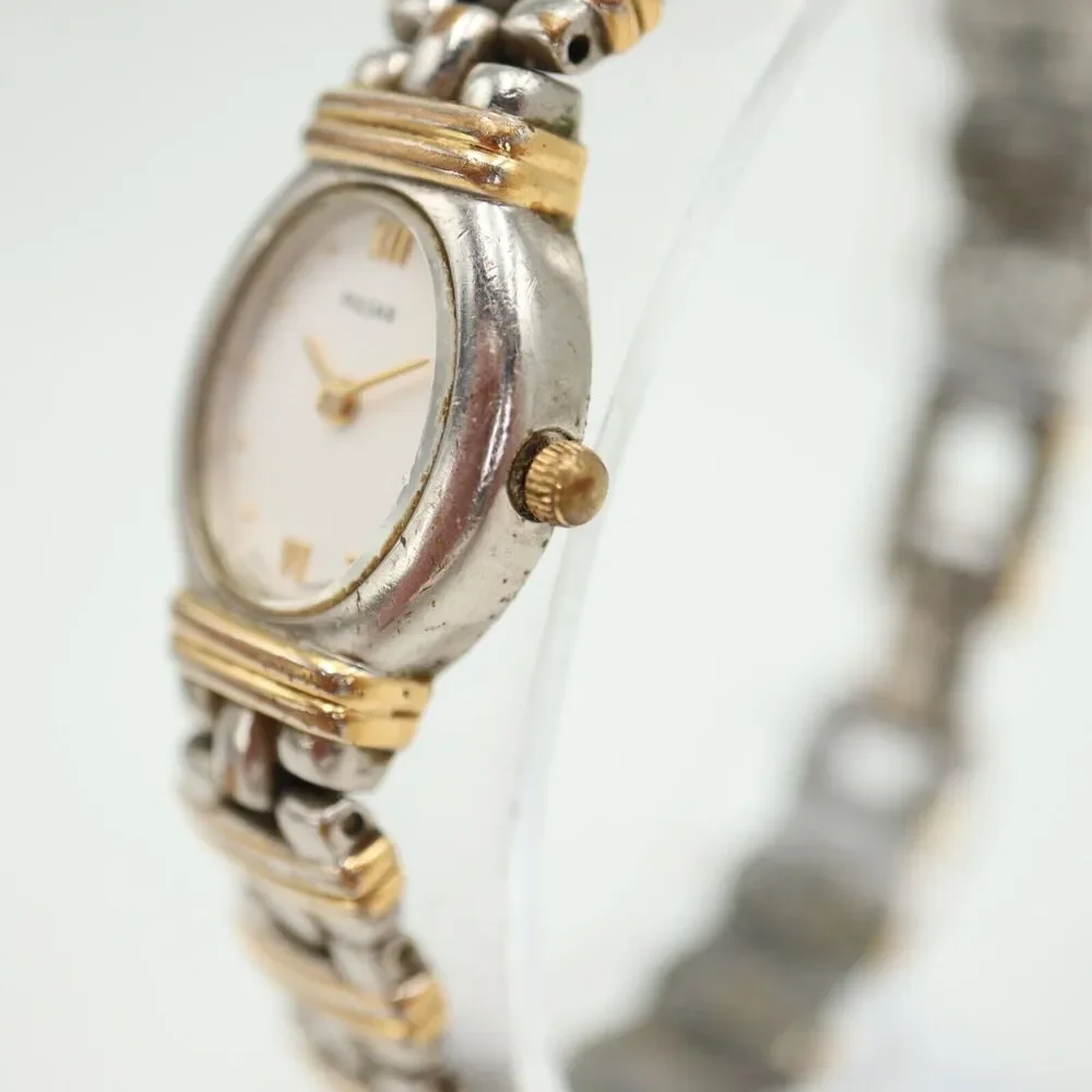 Vintage Pulsar Women Watch 19mm Oval Two Tone Stainless Steel Bracelet V700-X077